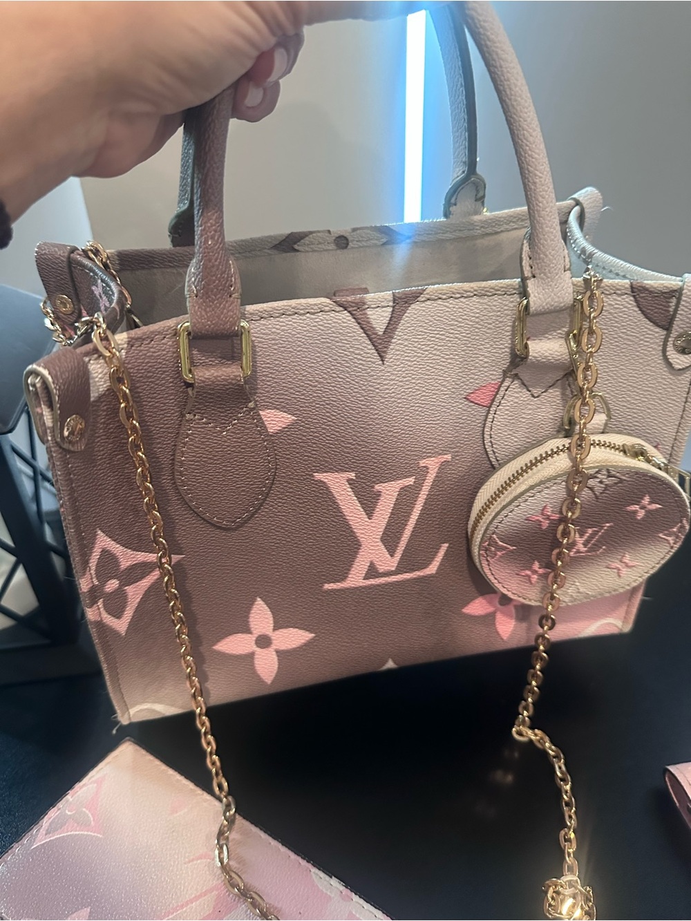 Source Unknown Pink and Tan Monogram Tote with Matching Pouches - Picture 3 of 5